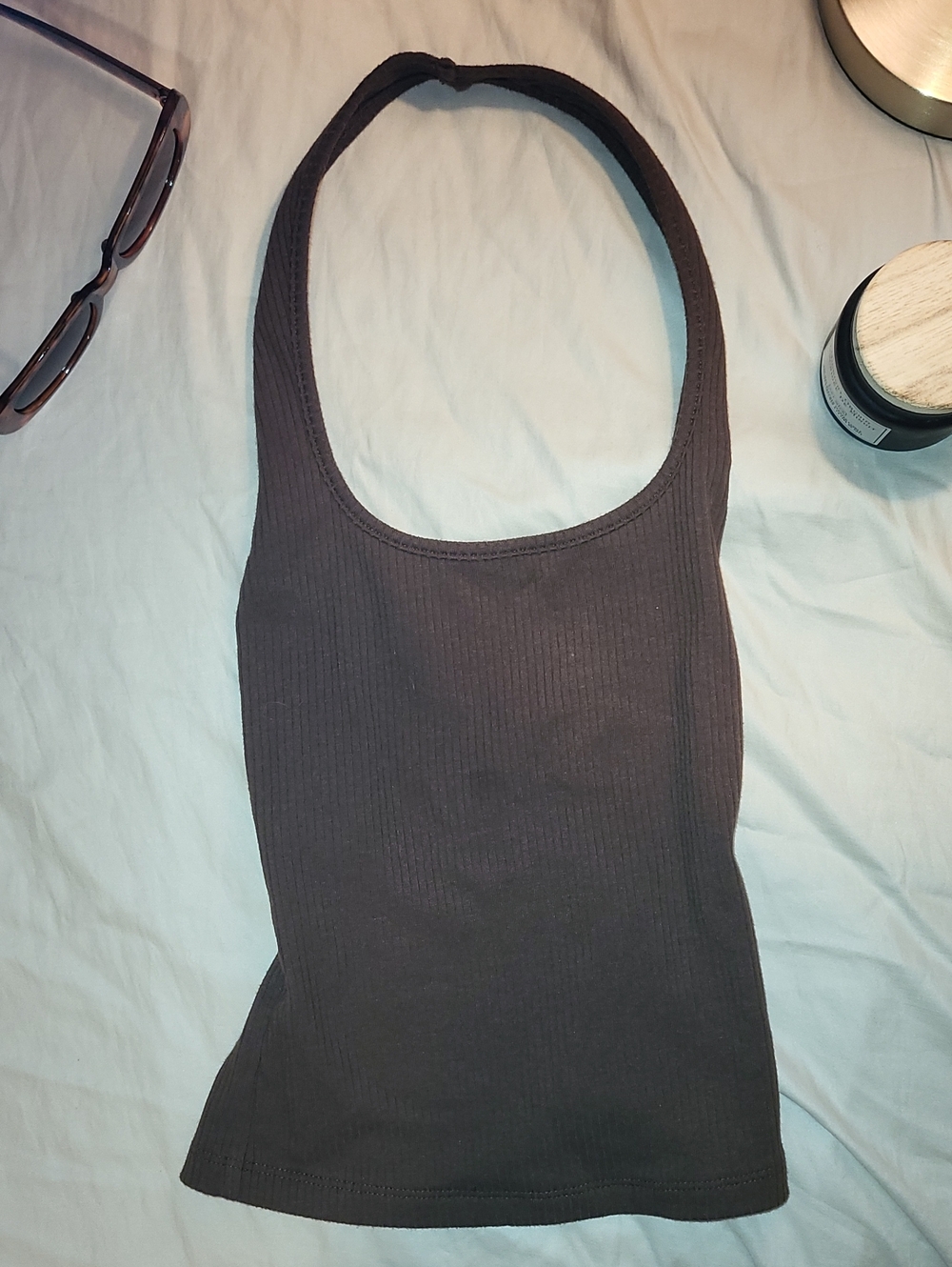 Brown Ribbed Halter Tank Top - Women